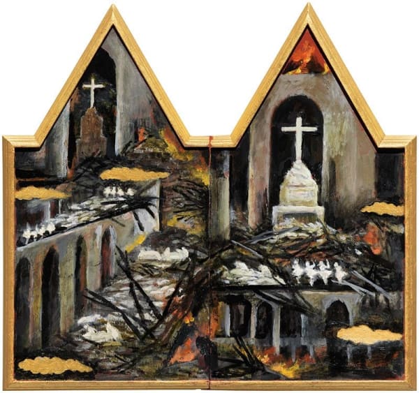 Masami Teraoka, Notre Dame Ruined/ Stage Set II, 2022