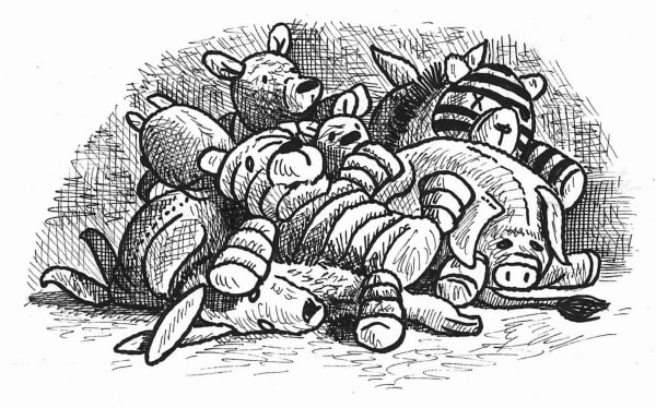 Sandow Birk, Pile of Stuffed Animals, 2023
