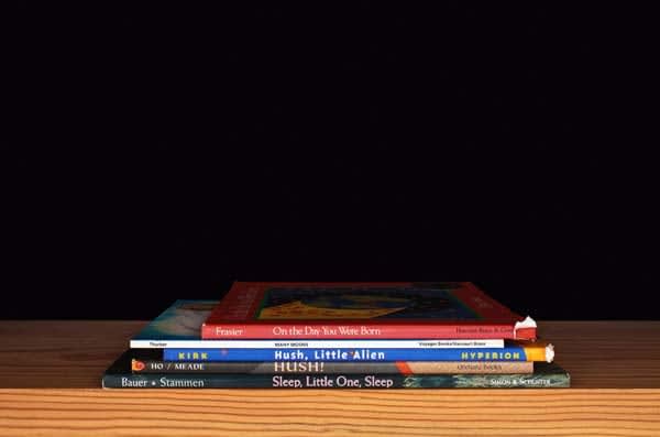 Nina Katchadourian, On the Day You Were Born from the series Family Gathering, 2013 ("Sorted Books" project, 1993-ongoing), 2013