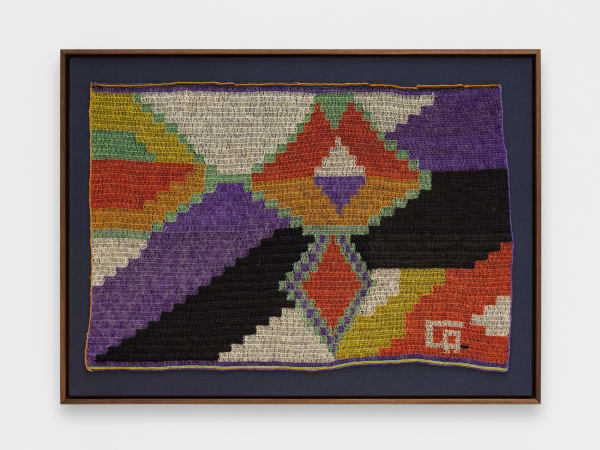 Claudia Alarcón Hala lhawo (Flor / Flower), 2023 Hand-spun chaguar fibre. Natural dyes from the native forest. Woven fabric, "yica" stitch. Framed: 87.5 x 118 cm (34 1/2 x 46 1/2 in) Unframed: 68 x 98 cm (26 3/4 x 38 5/8 in) Signed bottom right