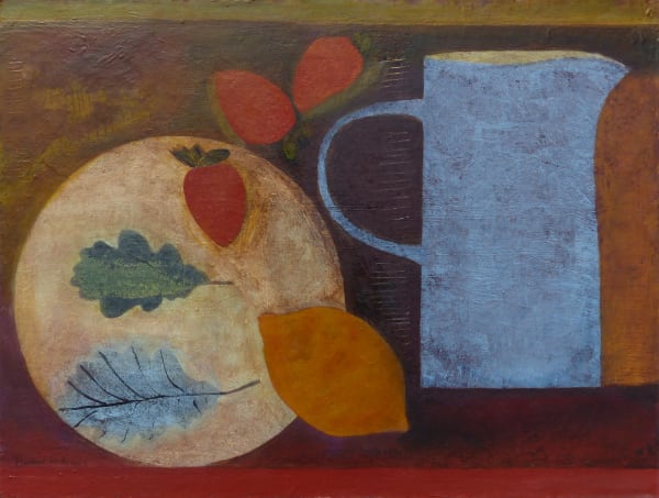 Vivienne Williams, Jug with Oak Leaves, Lemon and Strawberries, 2024