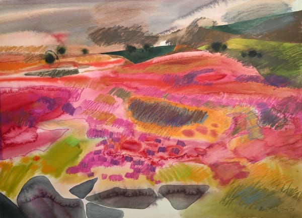 Mary Lloyd Jones, Rhostir, Tirwedd Coch / Heathland, Red Landscape, 1979