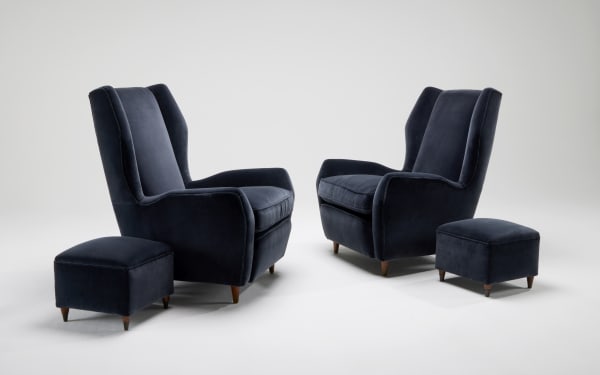 Pair of MODEL 512 Armchairs with foot stools Gio Ponti