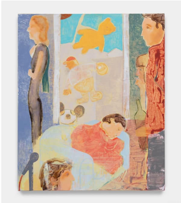 Sam Bornstein Welcome To The Banquet ( Parade Balloons ), 2022 Acrylic, acrylic ink, airbrush, tinted gesso and oil on linen 24 x 20 inches (61 x 50.8 cm)