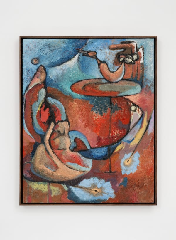 Gianna Dispenza Tea Party, 2023 Oil and concrete on panel, artist-chosen frame 20 x 16 inches (50.8 x 40.6 cm) Framed: 21 1/3 x 17 x 2 inches (43 1/2 x 54 cm)