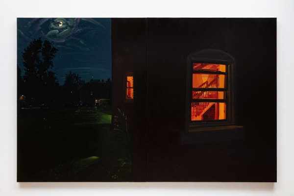 Keiran Brennan Hinton Nighttime on Harlem Road, 2023 Oil on linen 56 x 88 inches (142.2 x 223.5 cm)