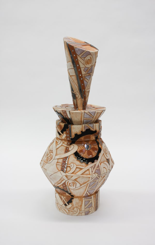 Bari Ziperstein Belts and Gears, 2019 Terracotta, glaze and luster 26 x 11 x 11 in (66 x 27.9 x 27.9 cm)