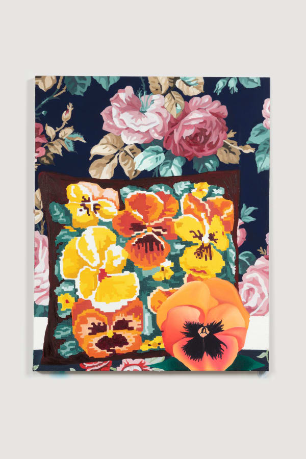 Alec Egan Pansy Pillow with Pansy, 2021 Oil on canvas 30 x 24 inches (76.2 x 60.96 cm)