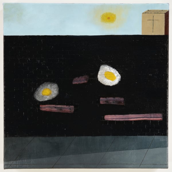 Kenny Rivero Bacon, Eggs and Jesus, 2018 Oil on canvas 10 x 10 in (25.4 x 25.4 cm)