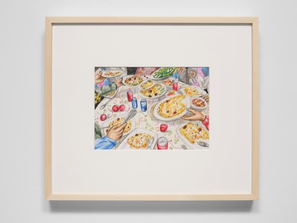 Hangama Amiri Mehmana/Guests, 2022 Color pencil on archival inkjet print on paper 11 x 17 inches (27.9 x 43.2 cm) Framed: 14 3/4 x 17 1/4 inches (37.5 x 43.8 cm)
