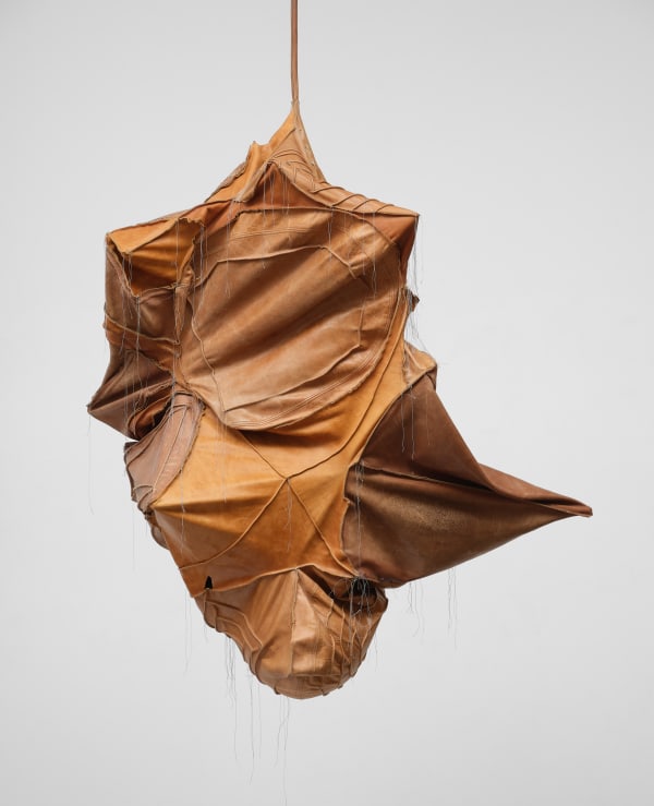 Esteban Ramón Pérez Cocoon (Shadow Clone), 2025 Leather, nylon, wood and steel 58 x 44 x 38 inches (147.3 x 111.8 x 96.5 cm)