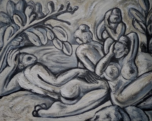 Gianna Dispenza The Pond, 2020 Clay, filler, PVA, and graphite on canvas 24 x 30 in (61 x 76.2 cm)