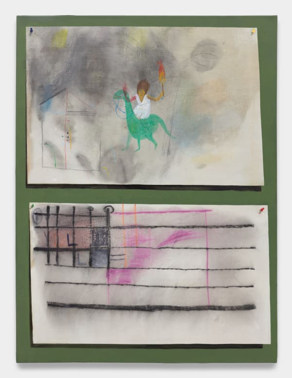 Kenny Rivero, "Two Drawings" (Yeshua and the Dinosaur and Almanaque), 2021