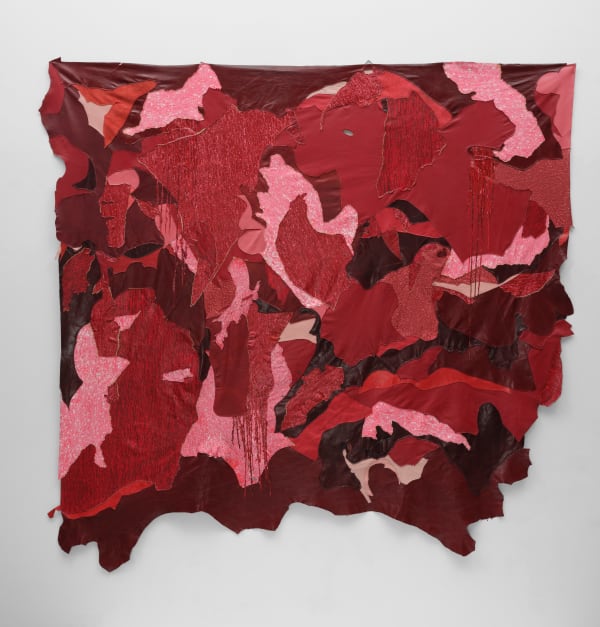 Esteban Ramón Pérez The Flesh and the Bone, 2025 Leather, acrylic, nylon and steel 96 1/2 x 100 1/2 inches (245.1 x 255.3 cm)