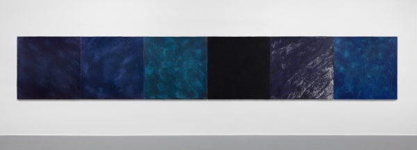 Alteronce Gumby How Long, Not Long, 2021 Oil, acrylic, glass, quartz on canvas 48 × 288 in (121.9 × 731.5 cm)