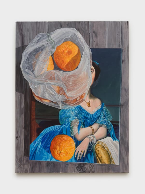 Hopie Hill Ingres with Oranges, 2024 Acrylic on linen 48 x 36 x 1 3/4 inches (121.9 x 91.4 x 4.4 cm)