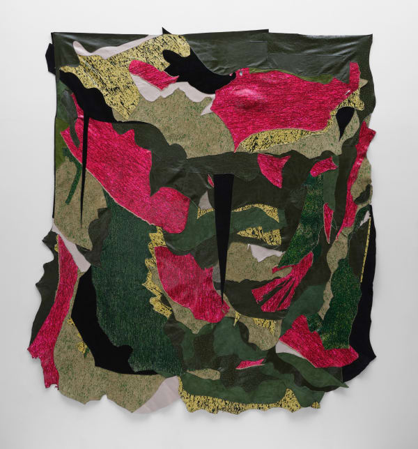 Esteban Ramón Pérez Waters of March, 2025 Leather, acrylic, nylon and steel 101 x 92 inches (256.5 x 233.7 cm)