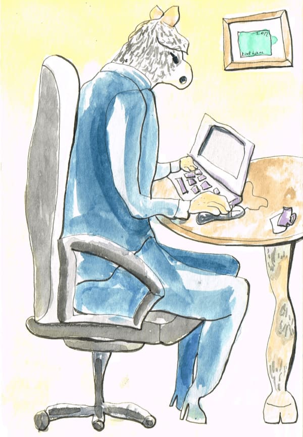 A Minotaur Works into the Lonely Night , 2012 Ink & watercolour on paper 6x4" approx. 15x10cm