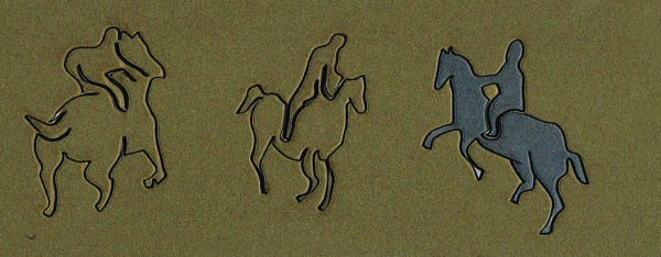 Three Horses (Silver on Gold), 2023 Laser Cut Metallic Acrylic Sheet 16x6cm