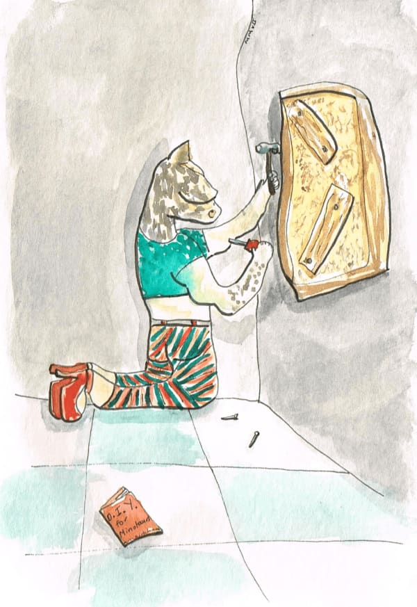 DIY For Minotaurs, 2012 Ink & watercolour on paper 6x4" approx. 15x10cm