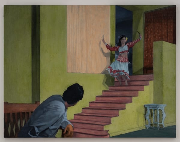 Atul Dodiya, Rajniben descending the staircase, 2020-2022