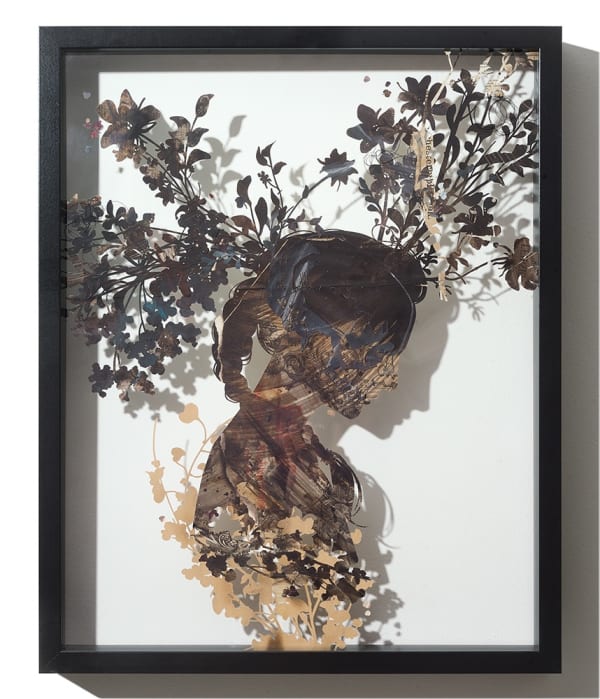 Behind the Wall of Sleep, 2022 Cut-out paper framed between two glasses 50 x 40 cm