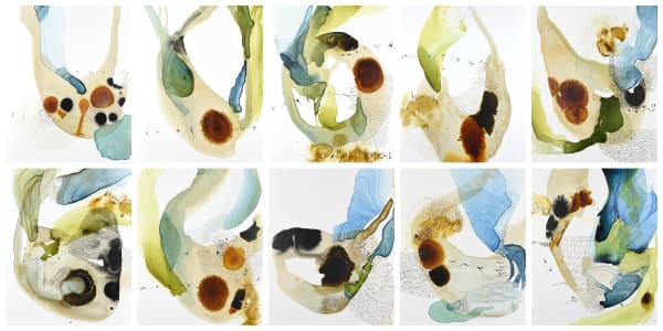 Ana Zanic Origin Aqueous (Wondrous Worlds), 2024 Watercolor on yupo 12 x 9" each unframed 18.5 x 15.5" each framed Pricing is for each individual piece