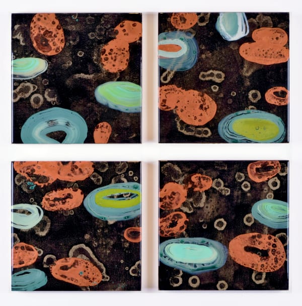 Kristin Komar Moonlight, Show Me the Way, 2019 Acrylic and resin on panel 24 x 24" (each panel is 12 x 12")