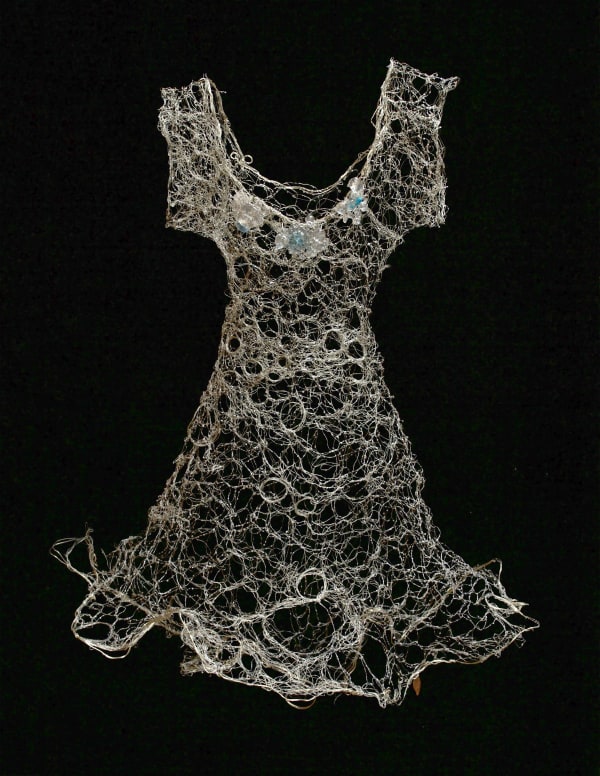 Susan Freda Tela Retis Woven Tin-Coated Copper Wire Dress with Cast Glass, Silver Leaf, Resin and Silver Metal Powder 27 x 26 unframed