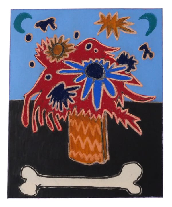 Boris Saccone, Still life with flowers and big bone, 2022