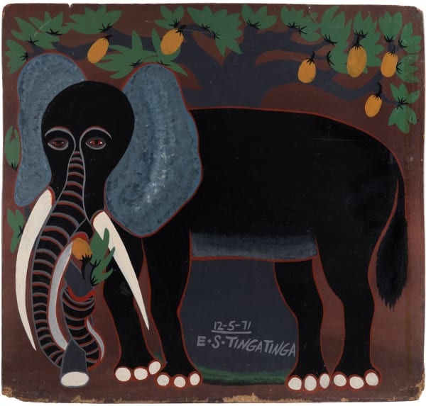 Edward Saidi Tingatinga - Untitled, (Elephant Eating from the Marula Tree) , 1971