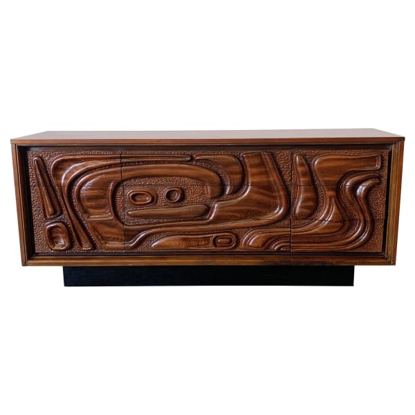 'Oceanic' Sculpted Walnut Dresser | 波浪纹雕刻核桃木梳妆柜, circa 1969