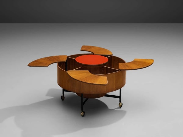 Versatile Italian Dry Bar Side Table on Wheels with Storage, 1950s