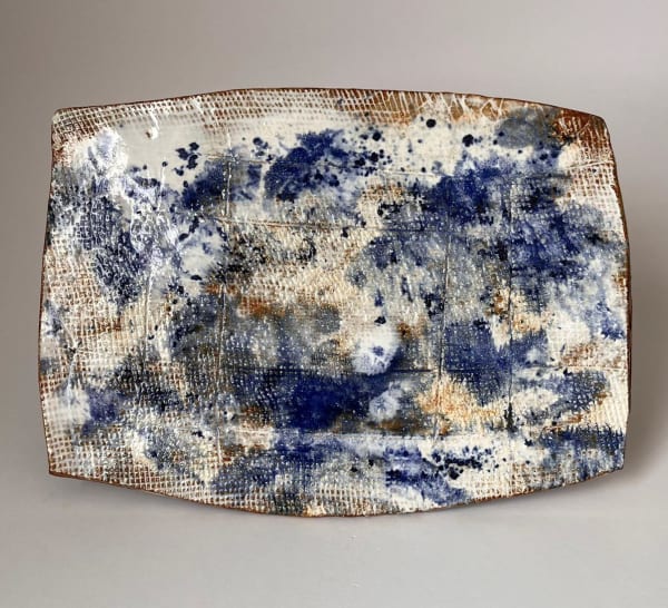 ARD, Rectangular dish with blue splatter paint, 2025