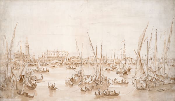 FRANCESCO GUARDI, Venice: The Piazzetta, Doge’s Palace, Molo and the Riva degli Schiavoni, seen from the Bacino di San Marco