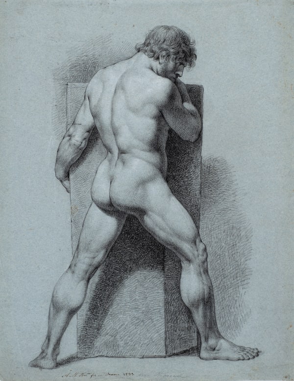 ANTÓNIO MANUEL DA FONSECA, Academic Study of a Man Gripping a Stone Plinth, 1833