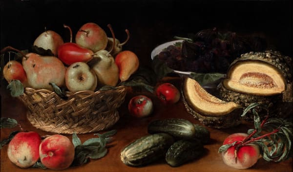 FEDE GALIZIA, Still life of apples, pears, cucumbers, figs and a melon, c. 1625 – 1630