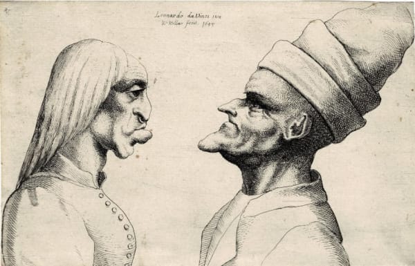 WENCESLAUS HOLLAR, after LEONARDO DA VINCI, Bald old man facing an old woman, c. 1645
