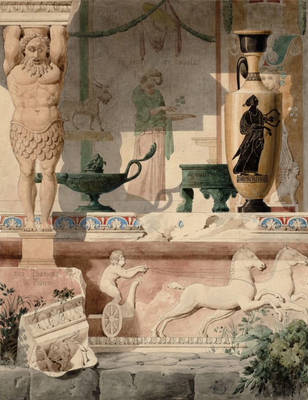 ATTRIBUTED TO FRANÇOIS MAZOIS Capriccio of antiquities and architectural fragments from the Naples Museum