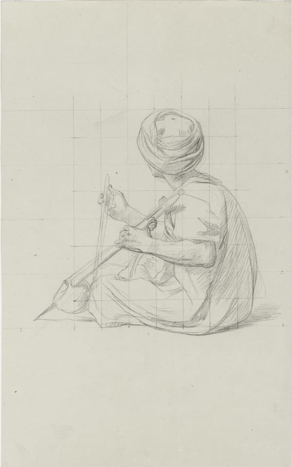 JEAN-LÉON GEROME, A seated and turbaned musician playing a spike fiddle, seen from behind, a study for The Sword Dance, c. 1863