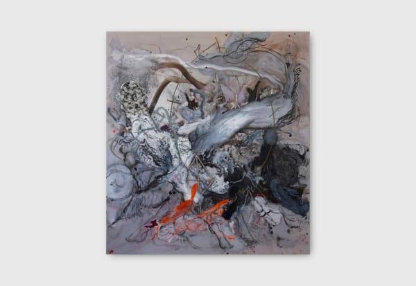 Nick Modrzewski Discipline and Punish and Lightly Feather, 2024 acrylic and charcoal on linen 220 x 200 cm 86 5/8 x 78 3/4 in