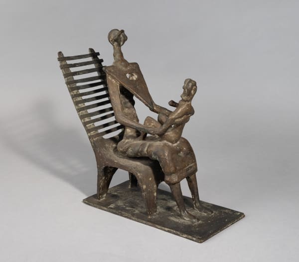 Henry Moore Mother and Child on Ladderback Chair, 1952 Bronze Height: 15 1/8 in, 38.5 cm Conceived in 1952 and cast by 1954 by the Art Bronze Foundry, Gaskin's in an edition of 7 plus 1 AC