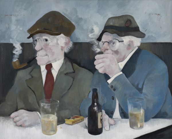 Eric Tucker Pipe Smokers Oil on board 18 x 22 in, 45.7 x 55.9 cm On view at Alon Zakaim Fine Art