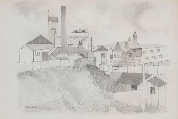 Eric Tucker Preparatory Drawing for 'Mill Hill, Bolton' Pencil on paper 28.7 x 42.5 cm Signed 'E Tucker' lower left On view at Alon Zakaim Fine Art