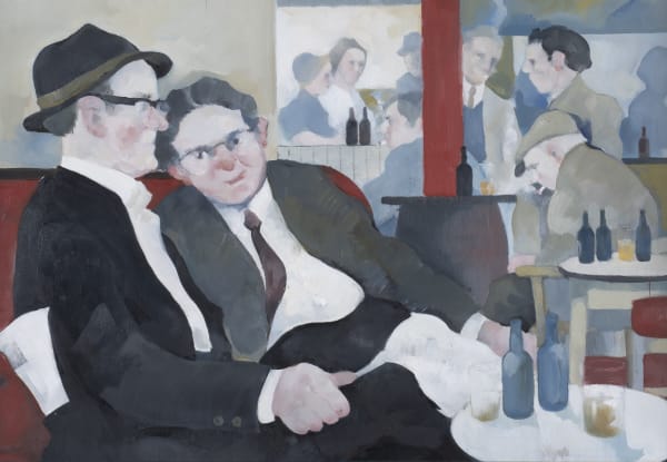 Eric Tucker Two Gents - Confidential Chat Oil on board 12 1/2 x 18 in, 31.8 x 45.7 cm On view at Alon Zakaim Fine Art