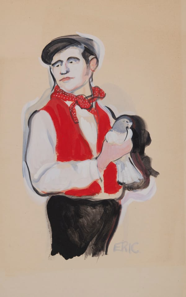 Eric Tucker Pigeon Fancier Study Watercolour and pencil on paper 44.4 x 28 cm Signed 'Eric' lower right On view at Connaught Brown