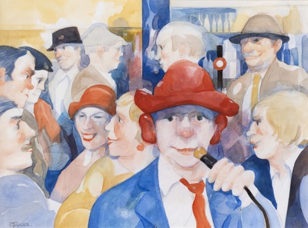 Eric Tucker Red Ears, Hat and Tie Watercolour and pencil on paper 11 1/8 x 15 in, 28 x 38 cm Signed lower left 'ETucker' On view at Alon Zakaim Fine Art