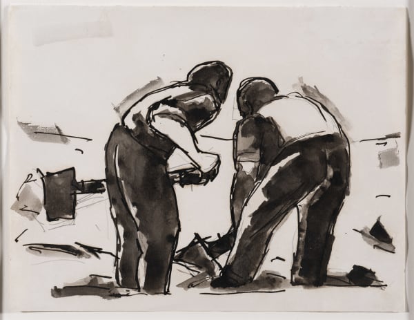Josef Herman, Two men with shovels, 1956