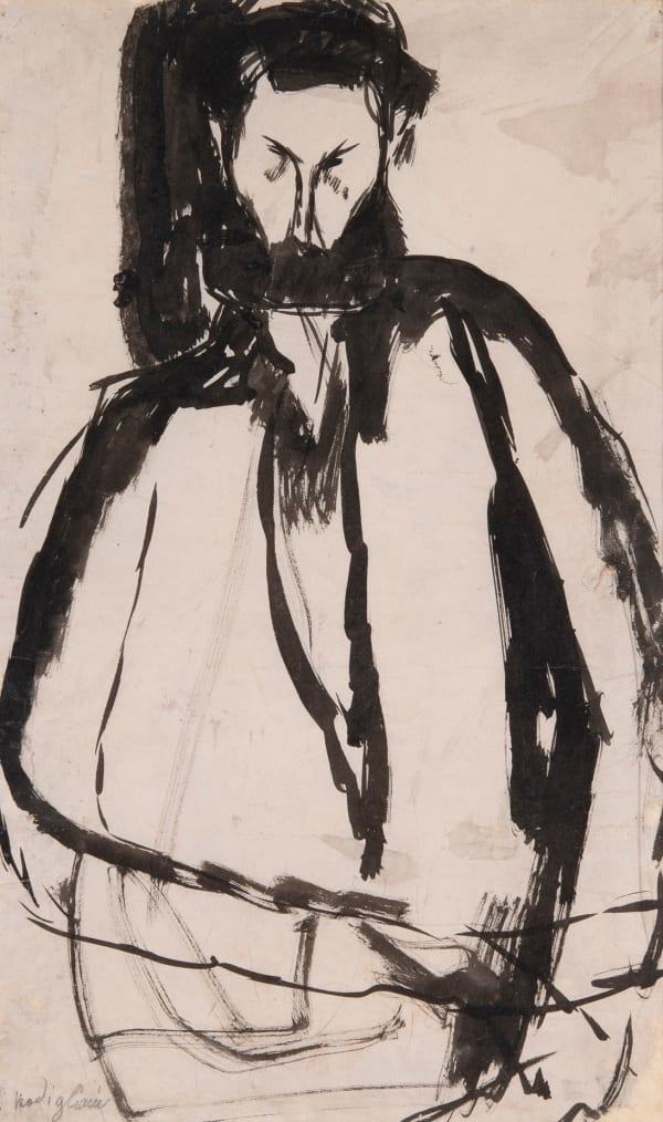 Amedeo Modigliani Homme à la barbe, 1908 Brush, ink and pencil on paper 16 3/4 x 10 1/4 in, 42.5 x 26.1 cm Signed 'Modigliani' lower left