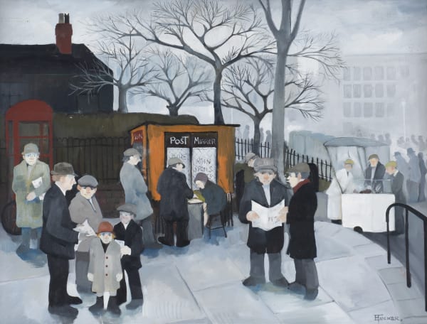 Eric Tucker Newsstand Oil on board 17 x 23 in, 43.2 x 58.4 cm On view at Connaught Brown